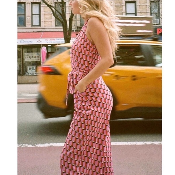 Diane Von Furstenberg for Target sleeveless jumpsuit pants geometrical pink - Picture 2 of 4